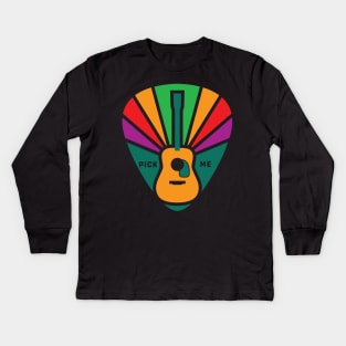 Vintage Guitar Pick, Guitarist Retro acoustic guitarra pick me colorful Kids Long Sleeve T-Shirt